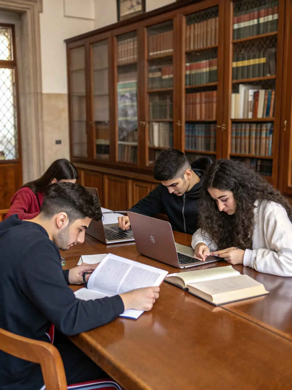 A group of UCF Malaysia students are studying together in the library, emphasizing the collaborative learning environment.